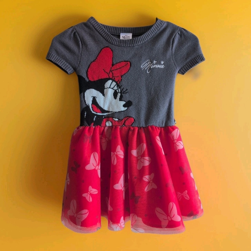 Disney Minnie Mouse Costume Knit Sweater Top Bows Tutu Skirt Dress XS 4/5 EUC